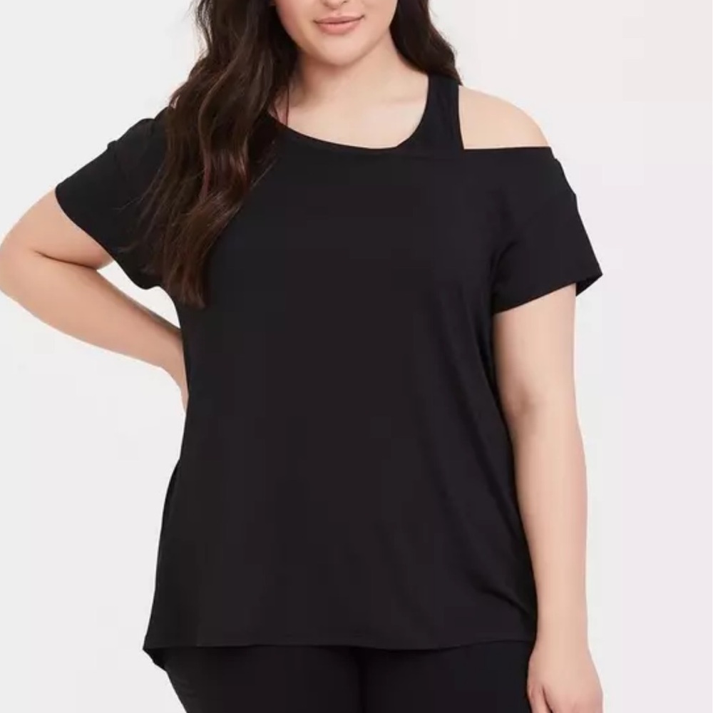 Torrid Performance Jersey Off-Shoulder Short Sleeve Black Active Tee - Picture 2 of 6